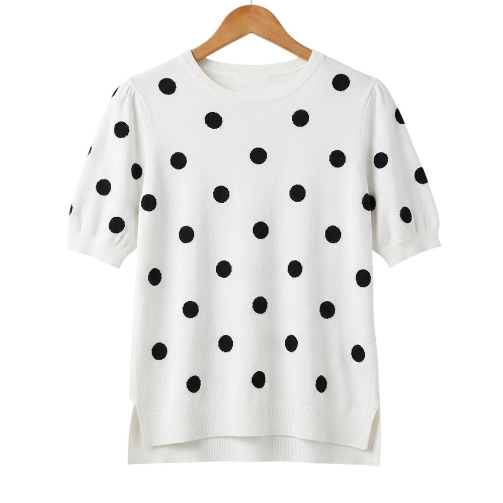 Adrianna Papell Coquette Polka Dot Top White Half Puff Sleeve Whimsy Size M - Picture 2 of 6